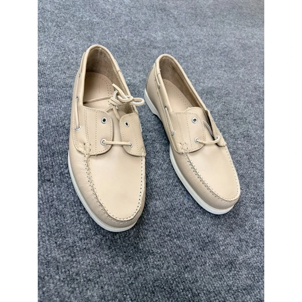 G.H. Bass & Co Men's Beige Leather 2 Eye Moc Toe Boat Shoes CasualSize‎ 11 M